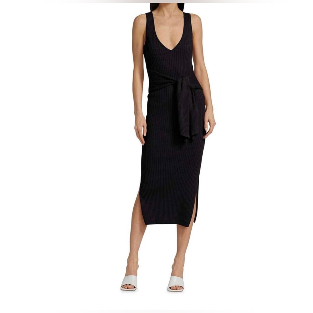 Good American Rib Knit Belted Midi Dress